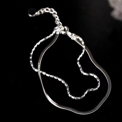 925 Silver-Plated Flat Snake Chain Double-Layer Bracelet For Women
